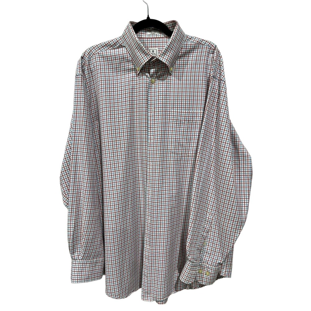 Peter Millar‎ Long Sleeve Mens Shirt Size XL White with Red & Blue Plaid